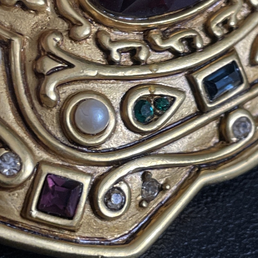 Vintage RALPH LAUREN Brooch Rhinestone Etruscan Revival Gold Tone Signed READ - Picture 5 of 10